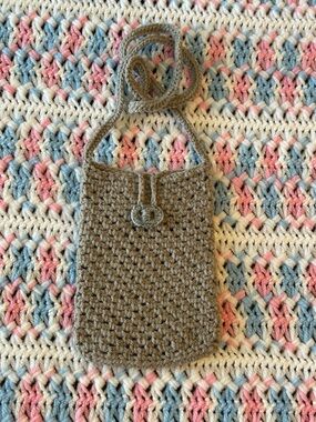 Hand Crafted Taupe Crochet Crossbody Bag